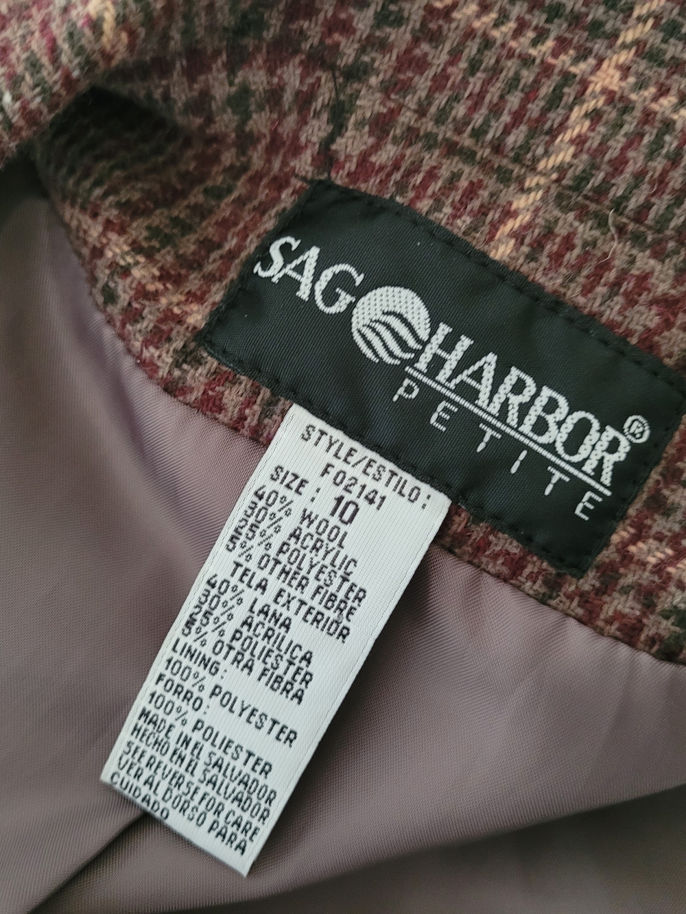 Vintage Sag Harbor Wool Plaid Brown Wool Blend Blazer - Picture 9 of 11